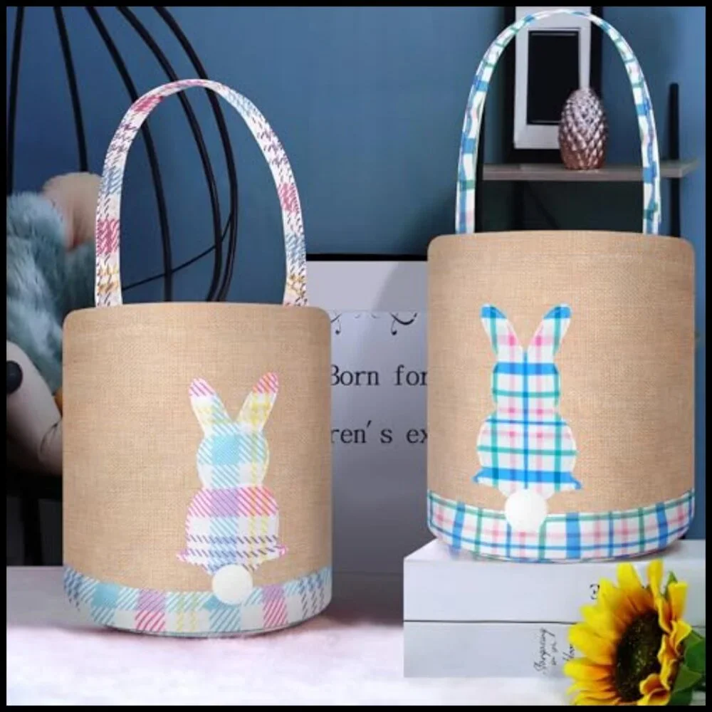 Canvas Reusable Grocery Tote Bunny Easter Basket Storage Bag